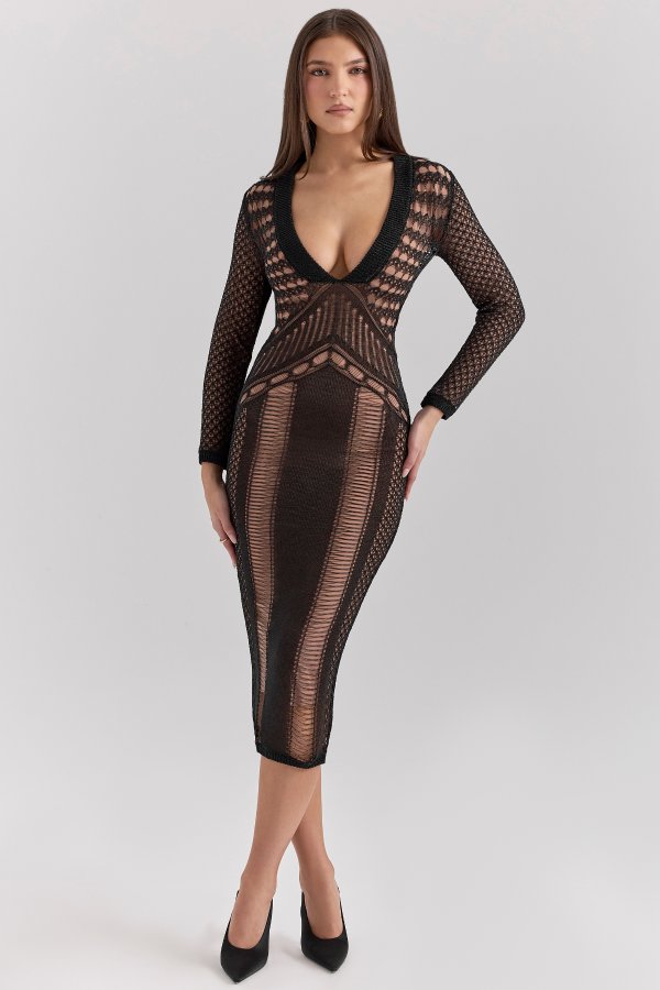 House of CB Black Plunge Midi Dress