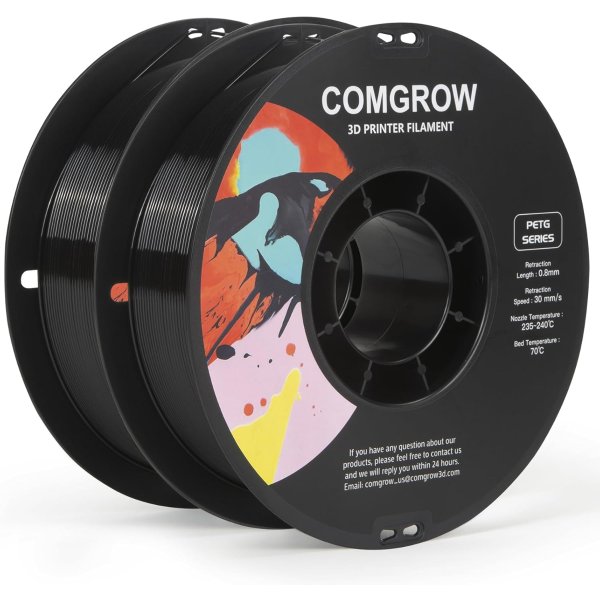 Comgrow PETG 3D Printer Filament 1.75mm Black 2kg