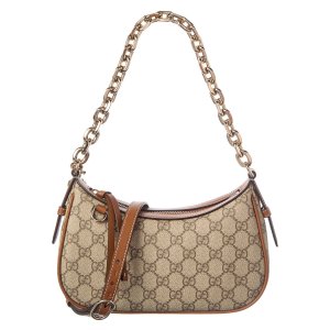 Gucci GG 标志小号帆布皮革肩包