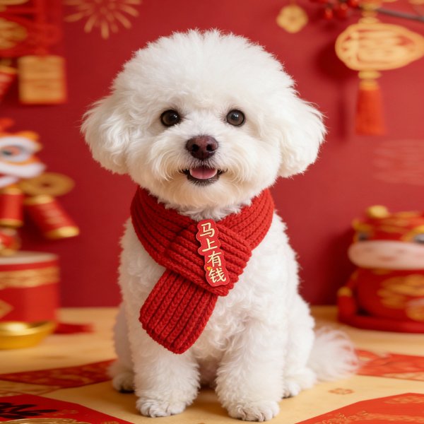 Year of the Horse Cat Dog Scarf Red Polyester