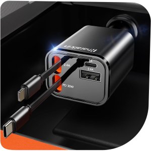 白菜价：4合1伸缩车载充电器 69W