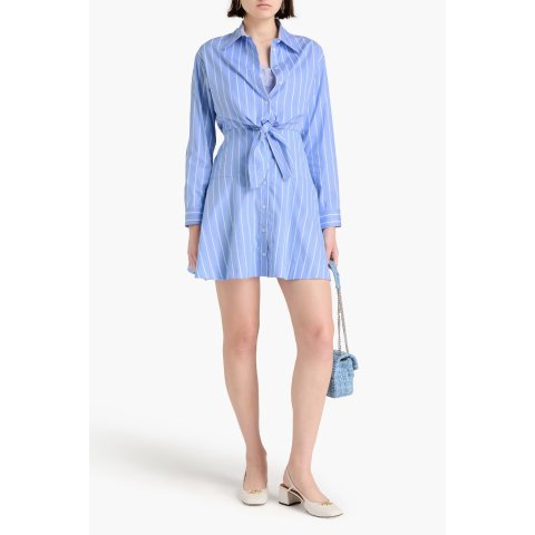 条纹棉布系带迷你衬衫裙