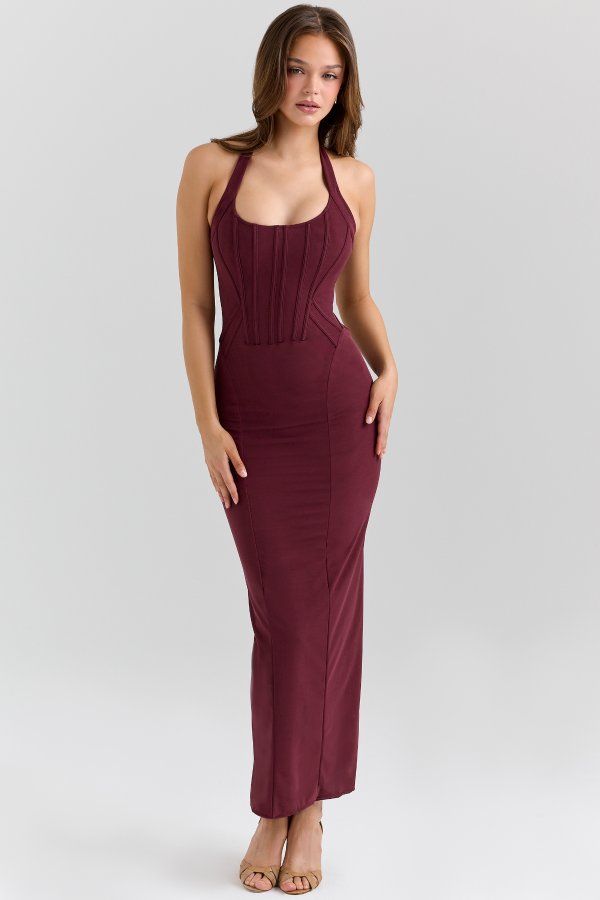 House of CB Grape Stretch Mesh Halter Neck Midi Dress