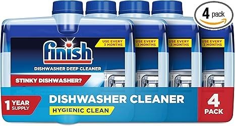 Dishwasher Cleaner Liquid, 4 pack (8.45oz each), Dual Action: Hygienically Cleans Hidden Grease & Limescale, Fresh Scent – 1 Year Supply