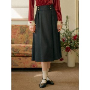 Simple Retro 金扣褶皱编织半裙 春夏款