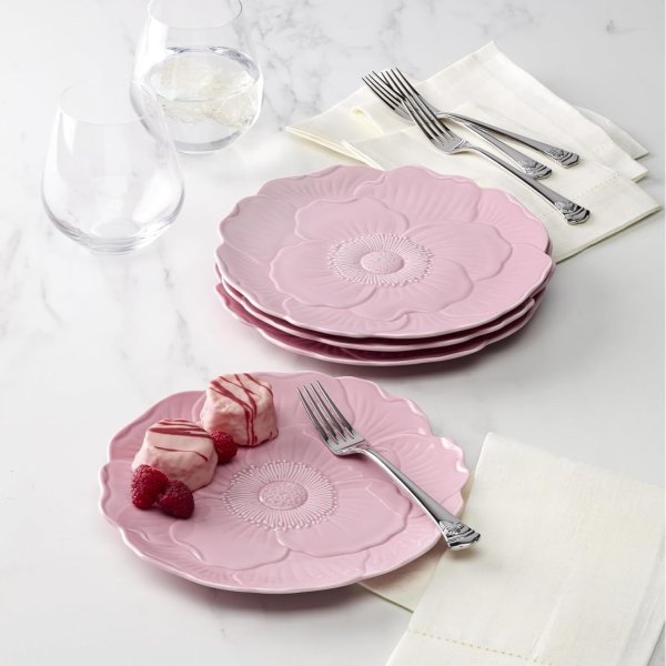 Butterfly Meadow Floral Plates Pink Set of 4