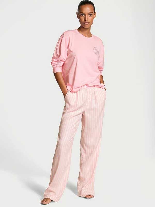 Flannel Long-Sleeve Tee Pajama Set