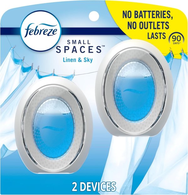 Small Spaces Air Freshener, Linen & Sky, Odor Eliminator for Strong Odors (2 Count)