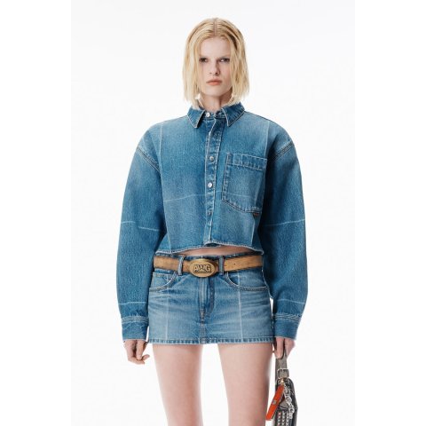Alexander WangMarbled Blue Denim Cropped Shirt