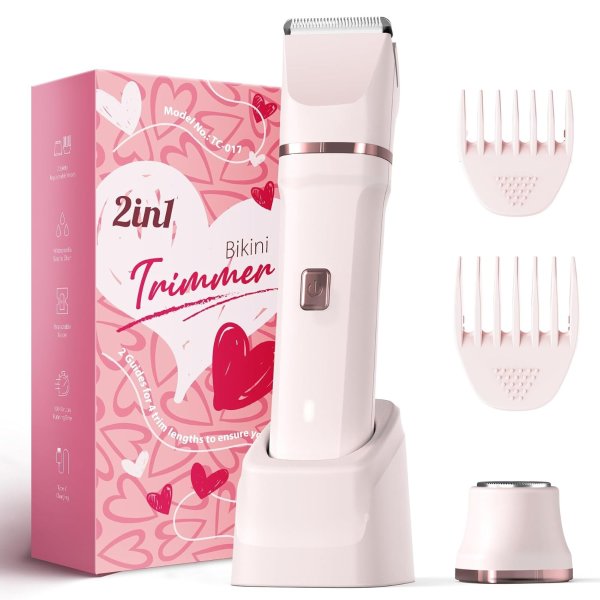 Electric Bikini Trimmer for Women Ceramic Blade IPX7 Pink