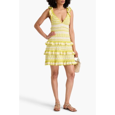 棉钩织荷叶边迷你连衣裙