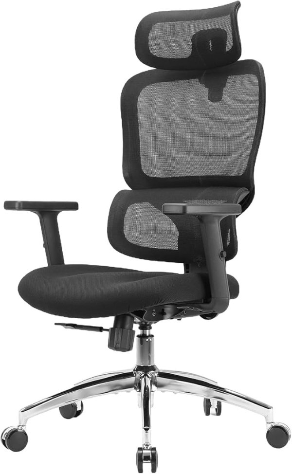 M56C Ergonomic Office Chair, Big and Tall Desk Chair with Lumbar Support, Adjustable Headrest, Tilt Function, Swivel Computer Chair, Black