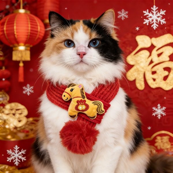 Chinese New Year Horse Collar Scarf for Small Dogs Cats