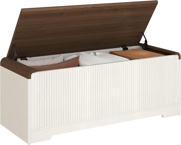 Wooden Storage Chest 47.2 Inch Entryway Bench Off White