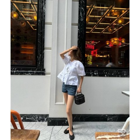 Ganni系带棉混纺衬衫 吴千语同款