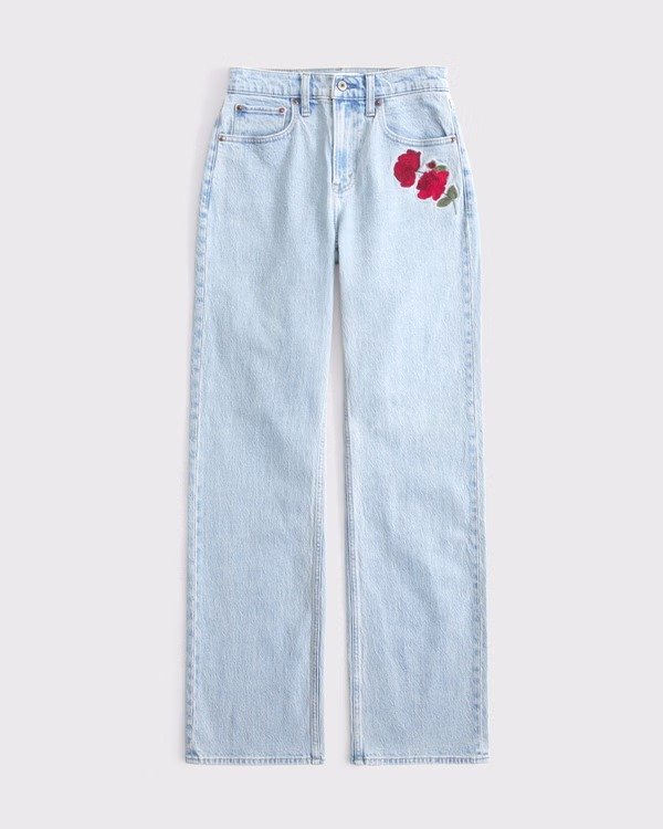 Curve Love High Rise Jeans Rose Embroidered