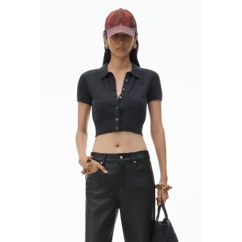 Alexander WangLogo Wool Embroidered Polo Cardigan