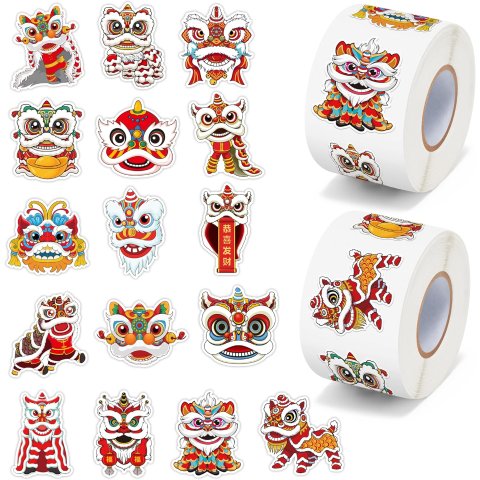 H1vojoxo 狮子舞防水新年贴纸 1000枚