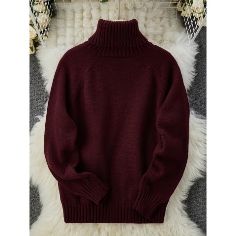 高领宽松纯色毛衣