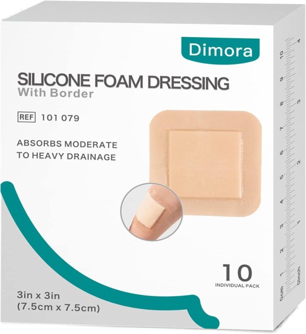 Silicone Foam Dressing with Border Adhesive 3"x3" Waterproof Wound Dressing Bandage for Wound Care 10 Pack