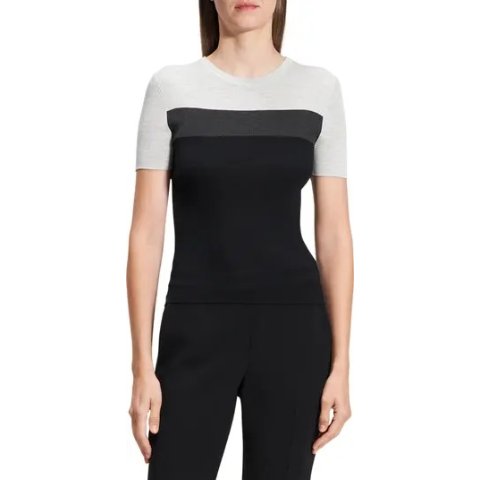 Rib 拼色真丝T恤