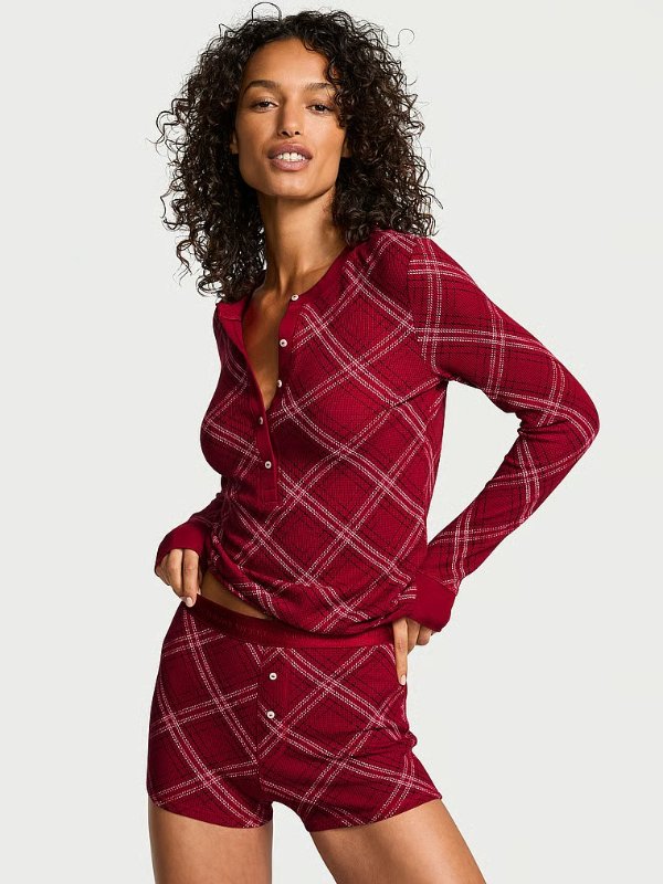 Soft Thermal Short Henley Pajama Set