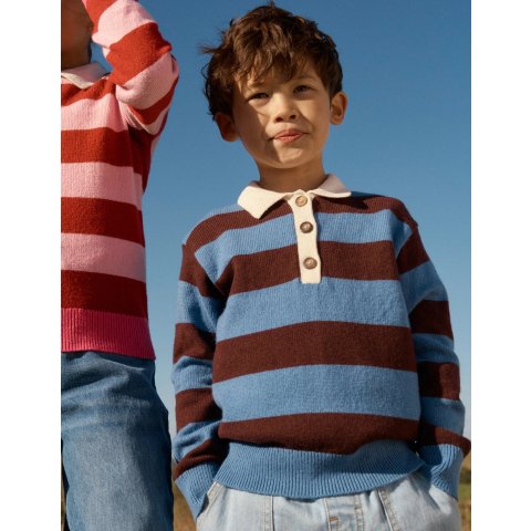 Knitted Rugby Sweatshirt Blue Brown Stripe