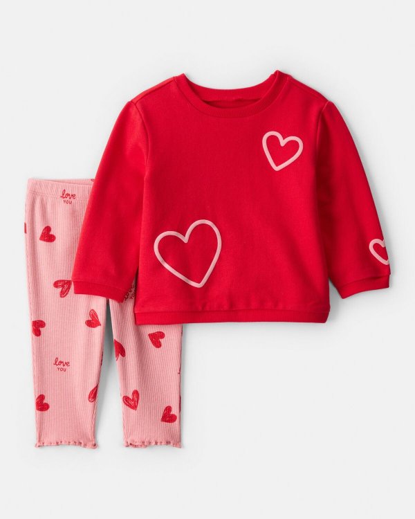 Valentine's Day Baby Girl Heart French Terry Set Red