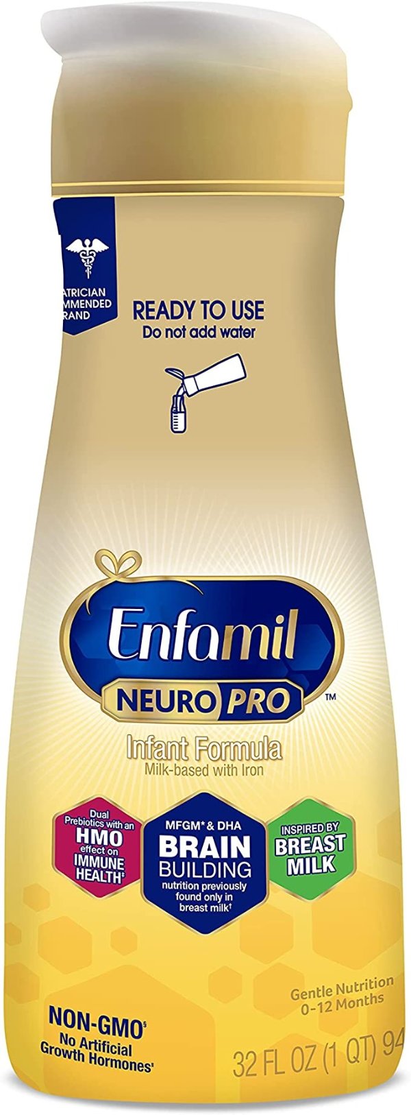 mil NeuroPro Ready-to-Use Baby Formula, Ready to Feed, Brain and Immune Support with DHA, Iron and Prebiotics, Non-GMO, 32 Fl Oz Bottle
