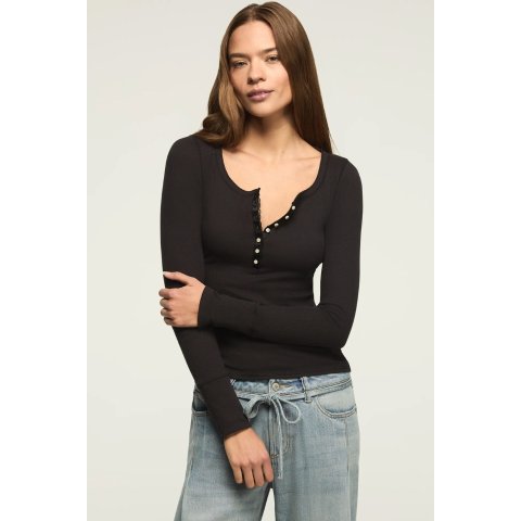 Pointelle 镂空修饰罗纹亨利衫