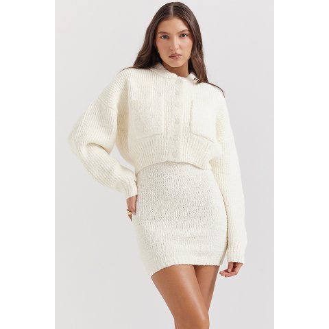 House of CB Salilah Cream Chenille Blend Bomber Jacket