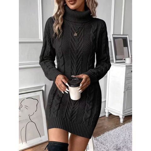 高领长袖连衣裙 