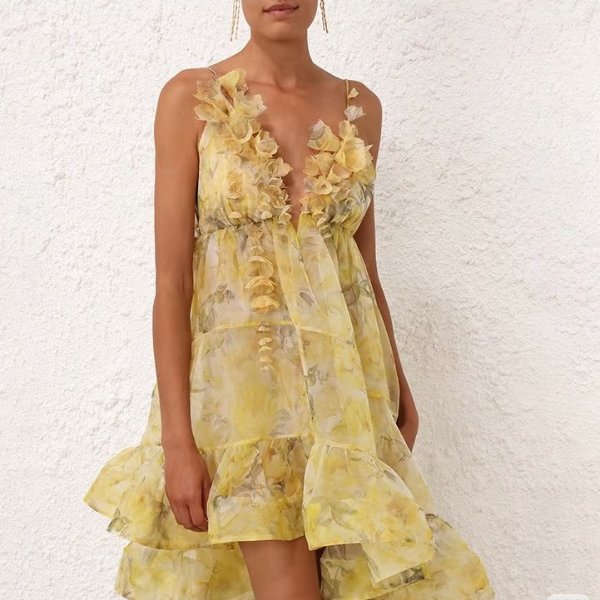 Printed Silk-Organza Floral Appliqued Dress