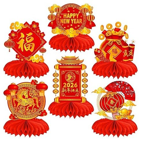 2026 Lunar New Year Honeycomb Centerpieces 6 Pack