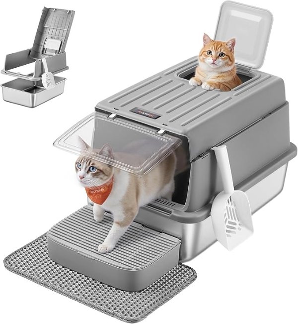 Feandrea Stainless Steel Cat Litter Box UPPT007GN01 Dove Gray
