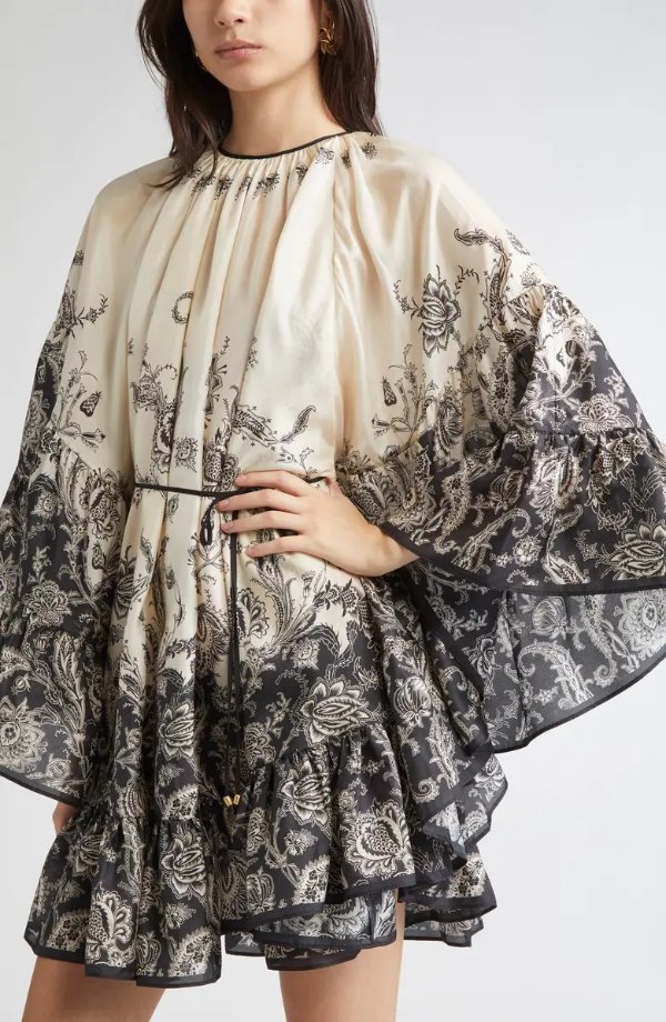 Rhiannon Silk Long Sleeve Lantern Minidress