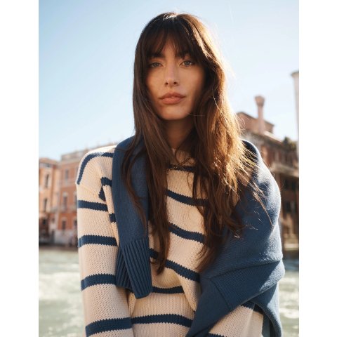 Lucy Oversized Cotton Sweatshirt Denim Blue Stripe