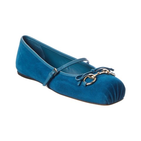 GucciHorsebit Suede Leather Ballet Flat