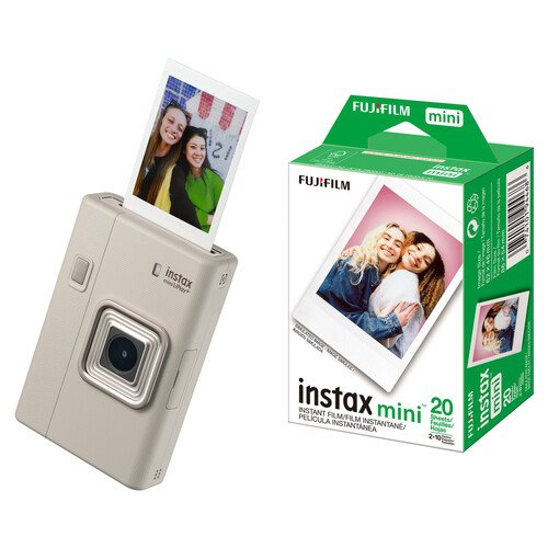 instax mini Liplay+ Hybrid Instant Camera with Film Kit Sand Beige 20 Exposures