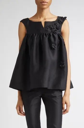 Floral Applique Satin Babydoll Top