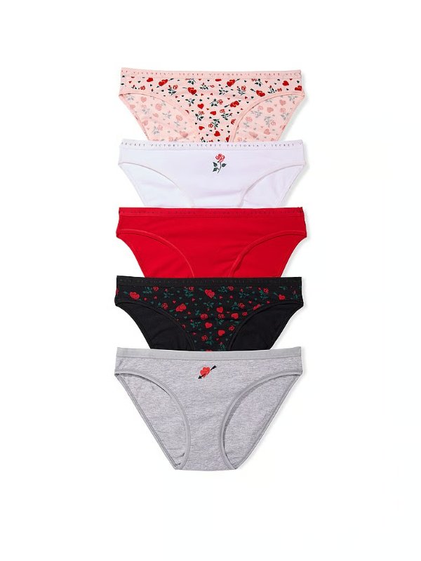 5-Pack Stretch Cotton Bikini Panties in Holiday