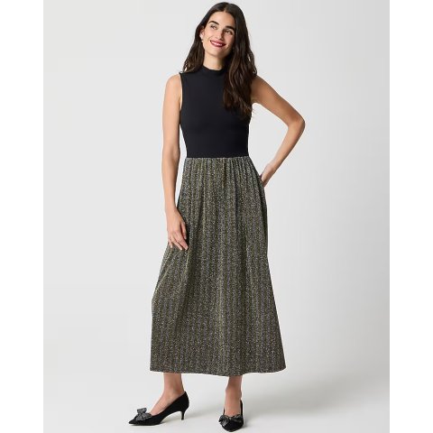 拼接亮片高领连衣裙