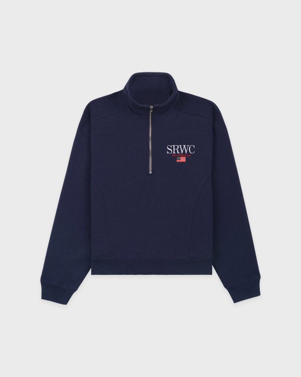 Sporty&Rich Nautical Embroidered Quarter Zip Navy