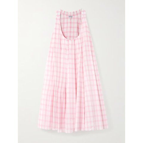 褶皱格纹棉纱连衣裙