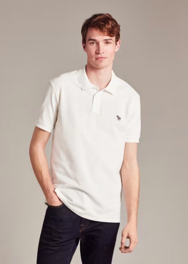 Cotton-Pique Men's White Polo Shirt Zebra Logo