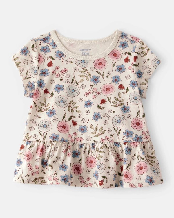 Baby Girl Floral Short-Sleeve Peplum Top Cream