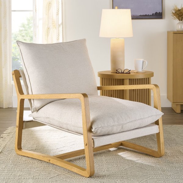 Ezra Wooden Sling Chair Linen