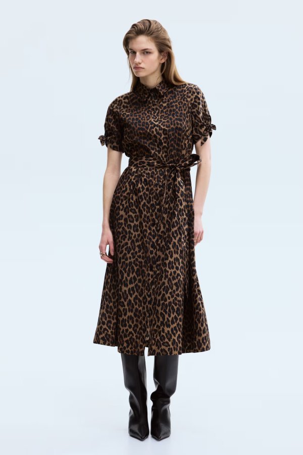 Short-Sleeved Shirt Dress Leopard Print Women