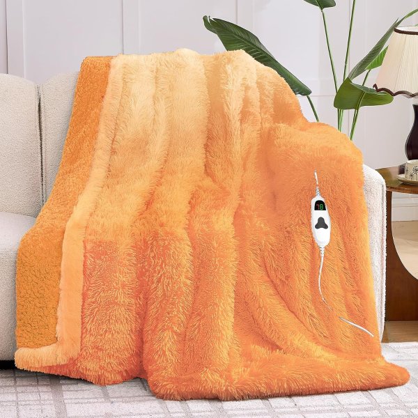 Heated Electric Blanket Faux Fur 50x60 Cocoa Brown