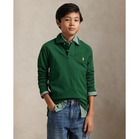 棉质网眼长袖Polo衫